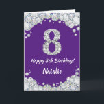 Glückliche 8. Geburtstagskarte Lila und Silberkart Karte<br><div class="desc">Herzlichen Glückwunsch 8. Geburtstag Lila und Silver Glitzer Card mit personalisiertem Namen. Für weitere Anpassungen klicken Sie bitte auf die Schaltfläche "Anpassen" und verwenden Sie unser Designwerkzeug,  um diese Vorlage zu ändern.</div>