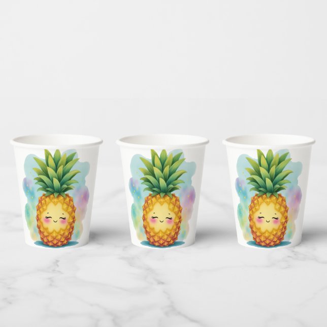 Glückliche Ananas-Papierbecher Pappbecher (Multi)