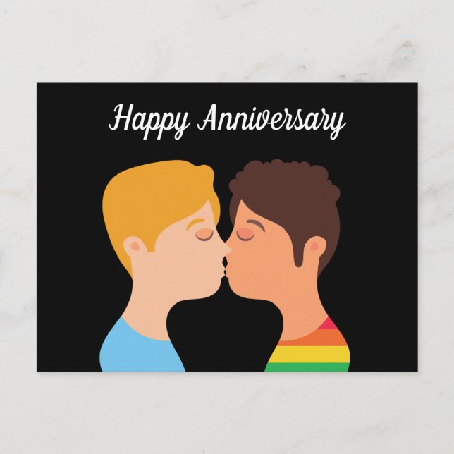 Glückliche Anniversary Gay Men Couple Romantic LGB Postkarte (Vorderseite)