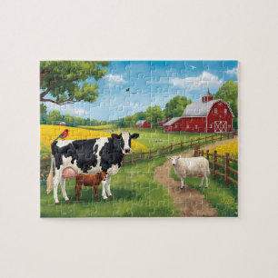 Glückliche Bauernhoftiere Rotes Stallgebäude Ländl Puzzle