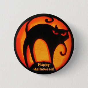 Glückliche beängstigende Katze Halloweens! Knopf Button