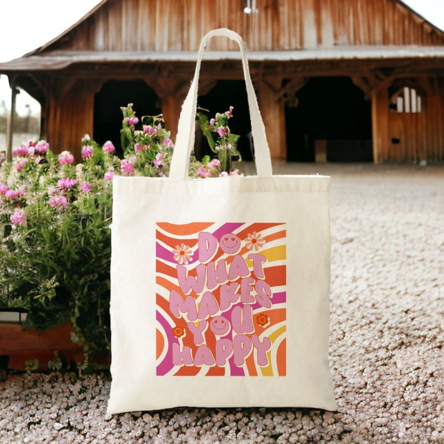Glückliche Bekräftigungen niedlich Retro Tote Bag Tragetasche (Von Creator hochgeladen)