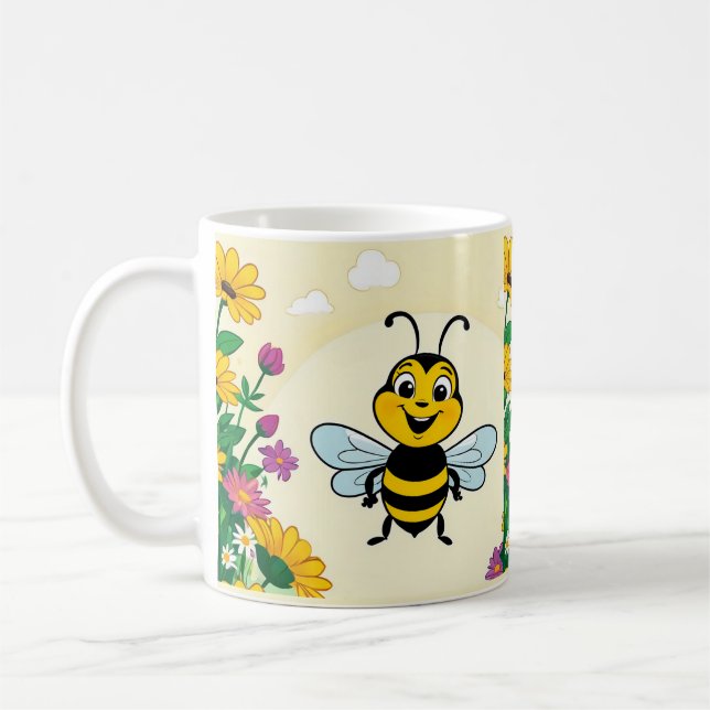 Glückliche Biene in farbenfrohen Blume Kaffeetasse (Links)