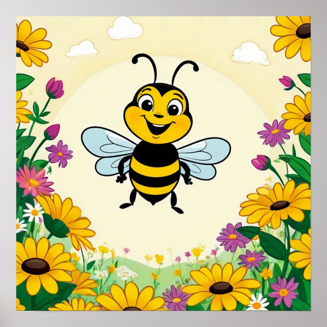 Glückliche Biene in farbenfrohen Blume Poster (Vorne)
