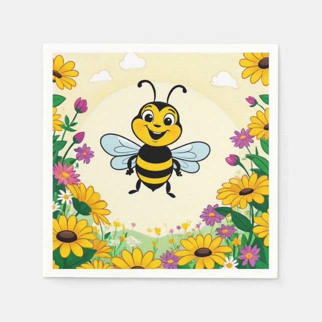 Glückliche Biene in farbenfrohen Blume Serviette (Vorderseite)