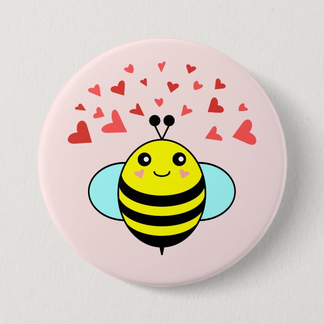 Glückliche Biene Liebesherz Button (Vorderseite)