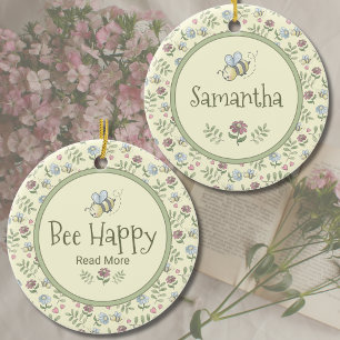 Glückliche Biene Lies Mehr Florales Buchliebhaber Keramik Ornament