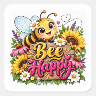 Glückliche Bienen Blumengarten Quadratischer Aufkleber