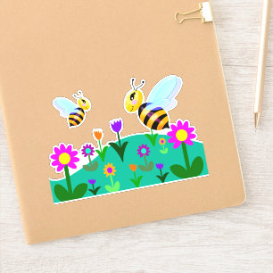 Glückliche Bienen in einem Feld der Blume Aufkleber