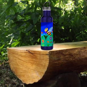 Glückliche Bienen in einem Feld der Blume Edelstahlflasche