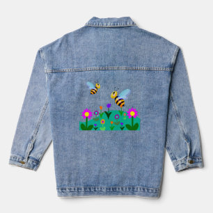 Glückliche Bienen in einem Feld der Blume Jeansjacke