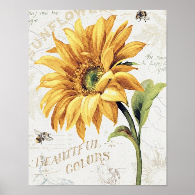 Glückliche Bienen und gelbe Sonnenblumen Poster (Vorne)