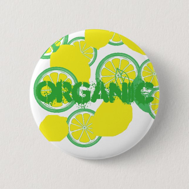 Glückliche Bio-Zitronen Funky Button Pin (Vorderseite)