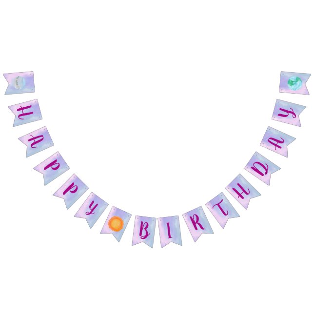 Glückliche Birthday Sonne und Planeten jagen Wimpelkette (Alle)