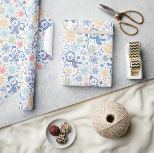 Glückliche blaue Schneemänner Geschenkpapier