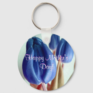 Glückliche blaue Tulpen der Mutter Tages Schlüsselanhänger