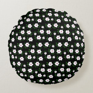 Glückliche Blume auf schwarz Rundes Kissen