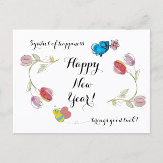 Glückliche Blume des neuen Jahres und Glückssymbol Postkarte