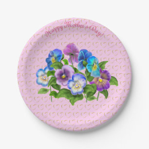 Glückliche Blume Muttertag Pansy Violet Wasserfar Pappteller