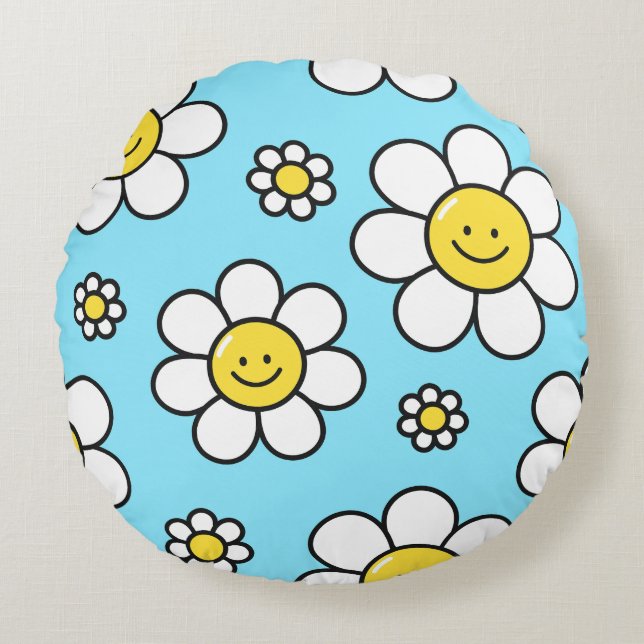 Glückliche Blume Rundes Kissen (Vorderseite)