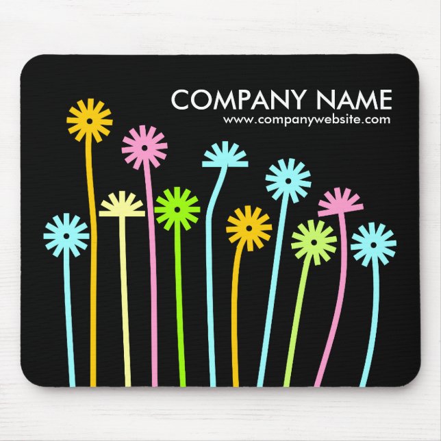 Glückliche Blume (schwarz) Werbung Mousepad (Vorne)