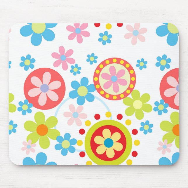 Glückliche Blumen und Punkte Mousepad (Vorne)
