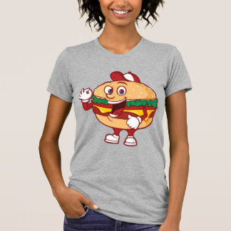 Glückliche Burger Cartoon Charakter Maskottchen Il T-Shirt