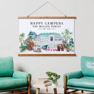 Glückliche Camper Familienname Wandteppich Mit Holzrahmen