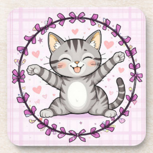 Glückliche Cartoon-Katze Illustration Getränkeuntersetzer