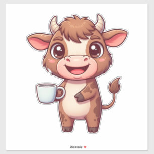 Glückliche Cartoon-Kuh mit Milchshake-Tasse für Ki Aufkleber