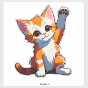 Glückliche Cartoon Orange Katze hebt Pfoten Aufkleber
