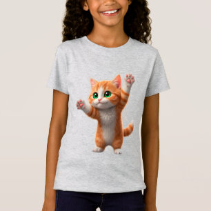 Glückliche Cartoon Orange Katze hebt Pfoten T-Shirt