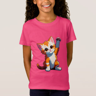 Glückliche Cartoon Orange Katze hebt Pfoten T-Shirt