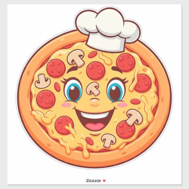 Glückliche Cartoon-Pizza mit Pepperoni Aufkleber (Blatt)