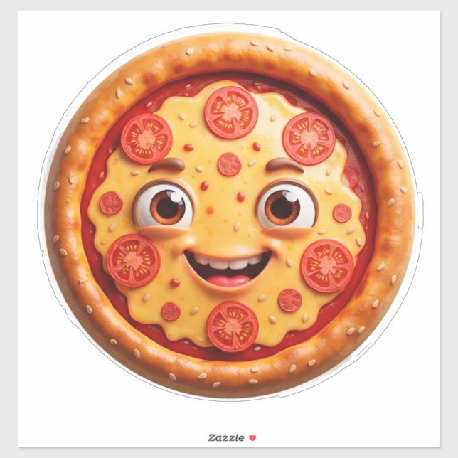 Glückliche Cartoon-Pizza mit Pepperoni Aufkleber (Blatt)