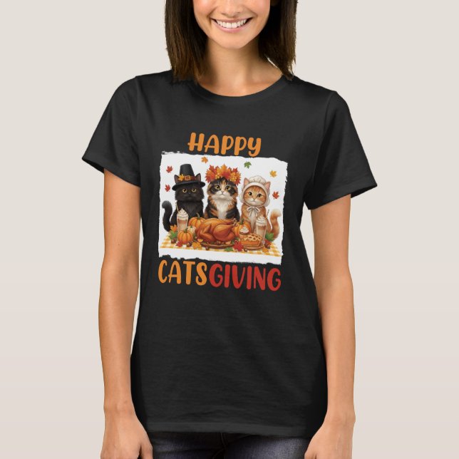 Glückliche Catsgiving-Katzen-Pilger-Kostüm Herbst  T-Shirt (Vorderseite)