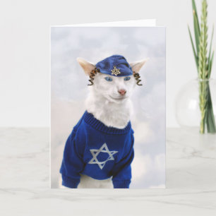 Glückliche Chanukka-Katze mit Payot und Yarmulke Feiertagskarte