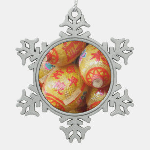 Glückliche chinesische Papierlaternen Schneeflocken Zinn-Ornament