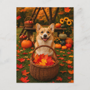 Glückliche Corgi-Herbstpark-Herbstlaub-Postkarte Feiertagspostkarte