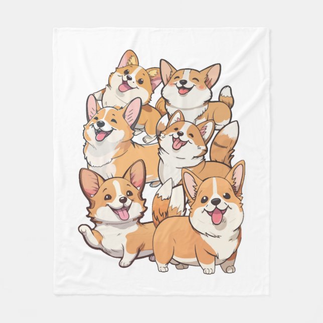 glückliche Corgi-Hunde Fleecedecke (Vorderseite)