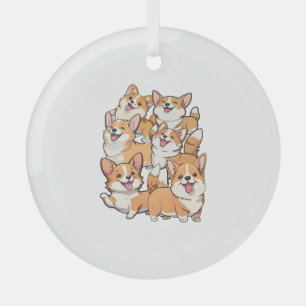 glückliche Corgi-Hunde Ornament Aus Glas