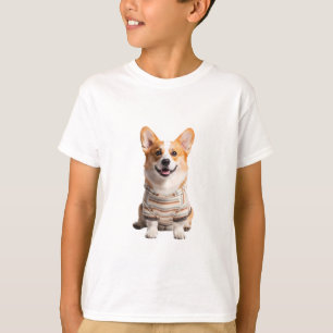 Glückliche Corgi-Kinder mit gestreiftem Hoodie T-Shirt
