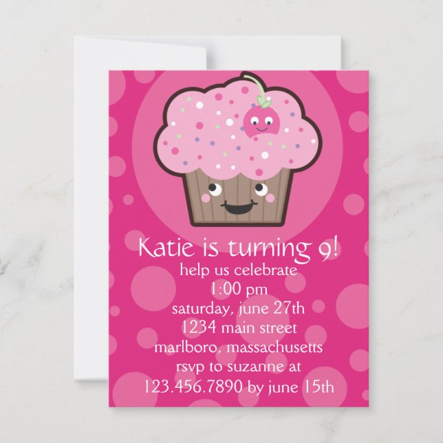 Glückliche Cupcake Geburtstagsparty Einladung (Vorderseite)