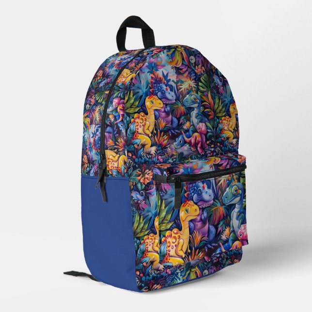 Glückliche Dinosaurier  Bedruckter Rucksack (Rückseitige Ecke links)