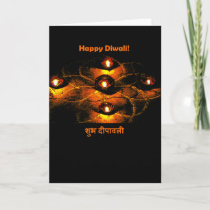Glückliche Diwali Diya Lichter und Hindi-Gruß Karte