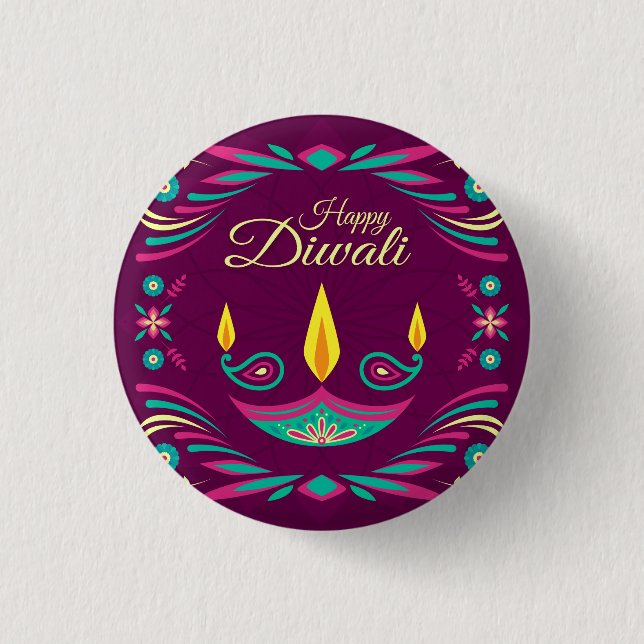 Glückliche Diwali lila Kerzenillustration Button (Vorderseite)