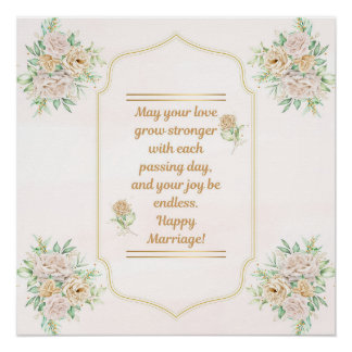 Glückliche Ehe - Elegantes Hochzeitsposter mit Blu Poster