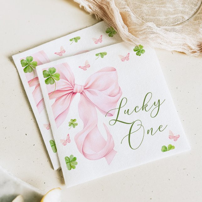 Glückliche Eins Pinke Schleife 1. Geburtstag Serviette (Von Creator hochgeladen)