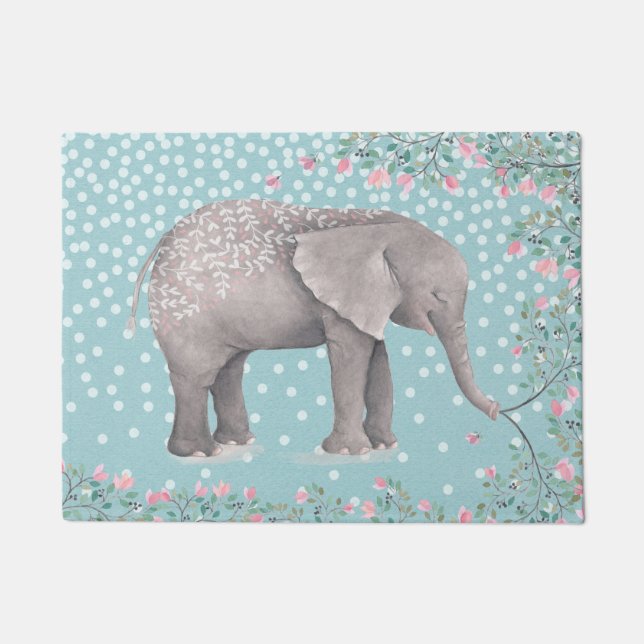 Glückliche Elefant-Aquarell-Illustration Fußmatte (Vorderseite)