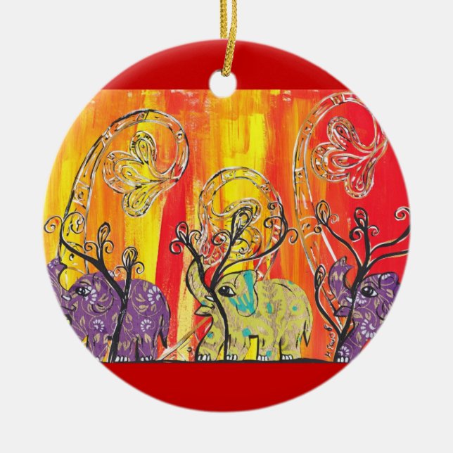 Glückliche Elefant-Parade-Verzierung Keramikornament (Vorne)